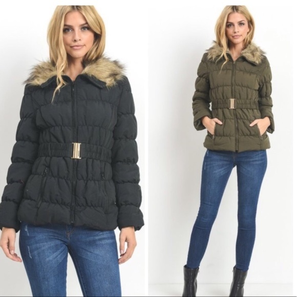 **LAST ONE** Black Belted Puffer Coat - Picture 4 of 7